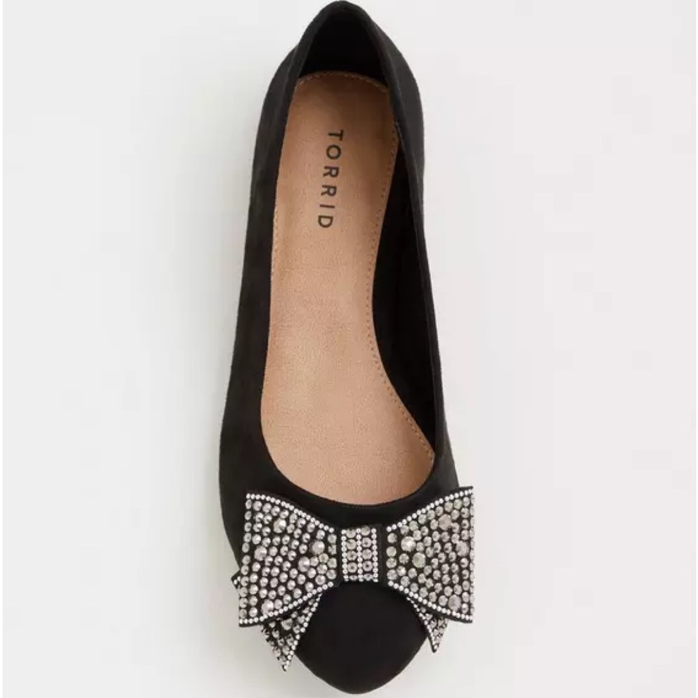 Torrid Black Ballet Flat with Crystal Bow Accent, 9W